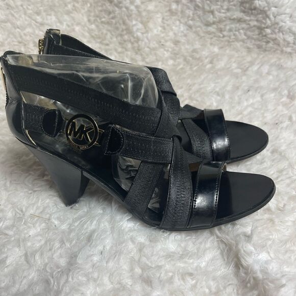 Michael Michael Kors black straps sandals side logo buckle back zipper SZ9.5M - Picture 1 of 10